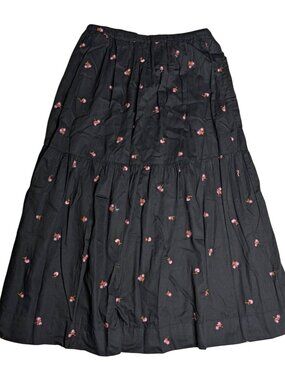 Maeve Anthropologie Black Embroidered Floral Maxi Skirt Small